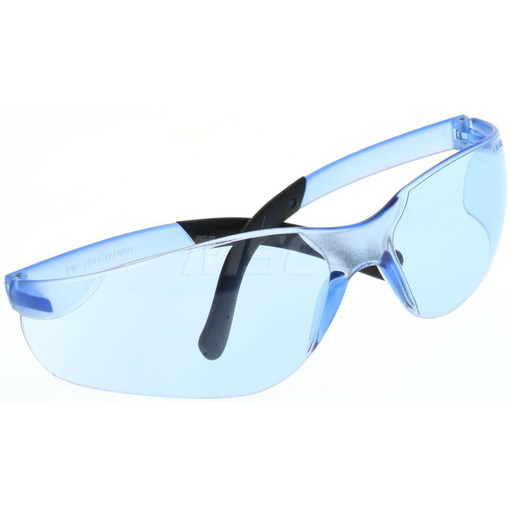 PRO-SAFE 48235 Safety Glasses Scratch-Resistant, Polycarbonate, Blue Lenses, Frameless