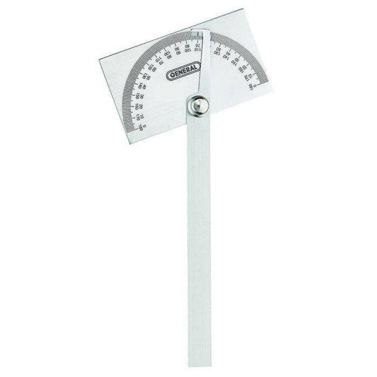 General 17 6 Inch Long Blade, 180&deg Max Measurement, 1&deg Dial Graduation, Rectangular Head Protractor