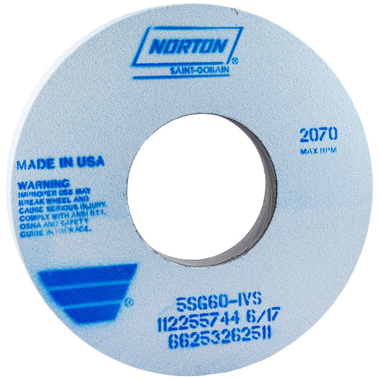 Norton 66253262511 Surface Grinding Wheel 12" Dia, 1" Thick, 5" Hole, 60 Grit, I Hardness