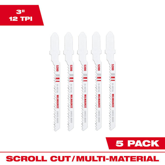 Milwaukee Tool 48-42-5390 Jigsaw Blades Blade Material Bi-Metal  Blade Length (Inch) 3  Blade Length (mm) 3  Blade Width (Decimal Inch) 0.28125  Blade Width (Inch) 9/32  Blade Thickness (Decimal Inch) 0.1