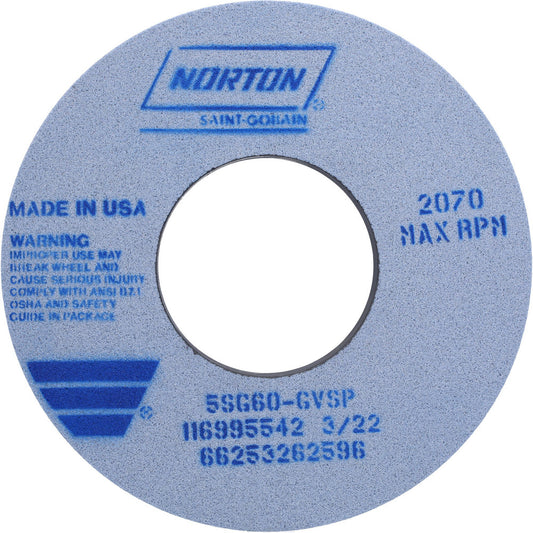 Norton 66253262596 Surface Grinding Wheel 12" Dia, 1-1/2" Thick, 5" Hole, 60 Grit, G Hardness