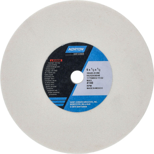 Norton 66252836548 Surface Grinding Wheel 6" Dia, 1/2" Thick, 1/2" Hole, 80 Grit, K Hardness