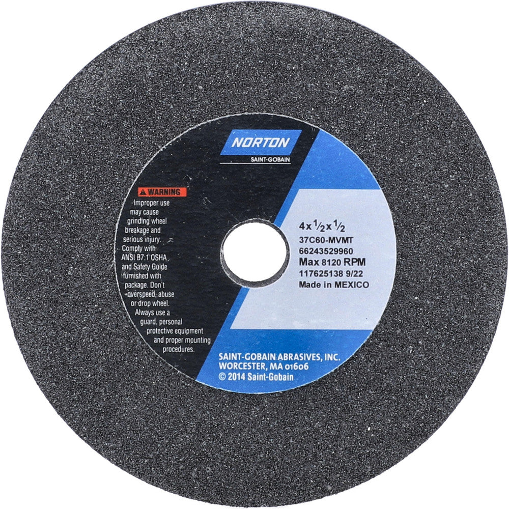 Norton 66243529960 Surface Grinding Wheel 4" Dia, 1/2" Thick, 1/2" Hole, 60 Grit