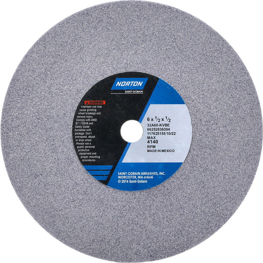 Norton 66252836394 Surface Grinding Wheel 6" Dia, 1/2" Thick, 1/2" Hole, 60 Grit, K Hardness