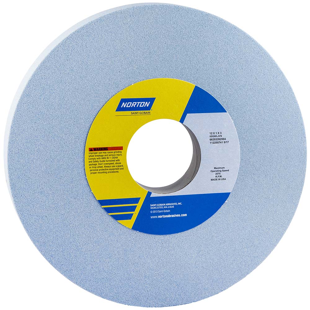 Norton 66253262504 Surface Grinding Wheel 12" Dia, 1" Thick, 3" Hole, 60 Grit, J Hardness