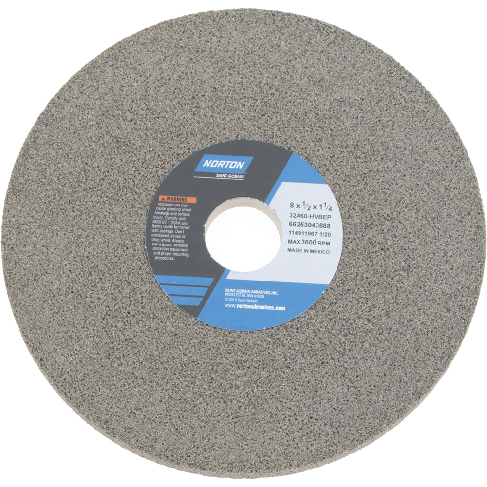 Norton 66253043888 Surface Grinding Wheel 8" Dia, 1/2" Thick, 1-1/4" Hole, 60 Grit, H Hardness