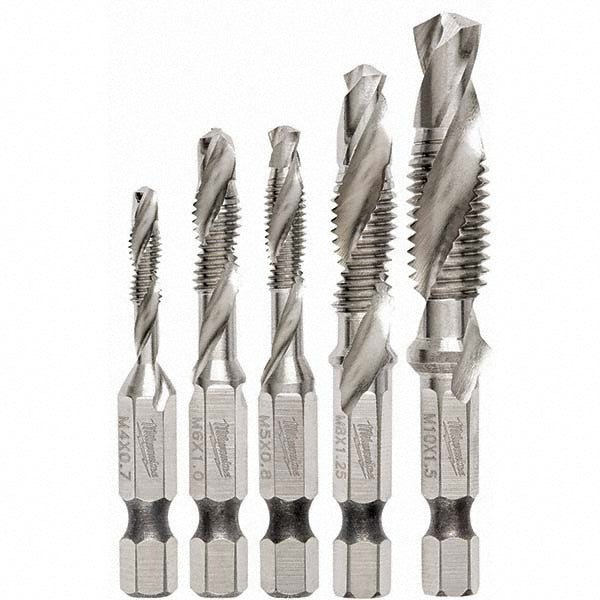 Milwaukee Tool 48-89-4875 Combination Drill & Tap Sets Minimum Thread Size M4x0.70 mm  Maximum Thread Size M10x1.50 mm  Number Of Flutes 2.0  Overall Length 2.8300in  Material Steel  Number Of Pieces 5