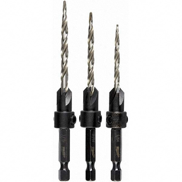Milwaukee Tool 48-13-5003 Countersink Set 3 Pc, 1/8 to 1/4" Head Dia, 1 Flute
