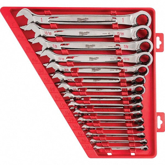 Milwaukee Tool 48-22-9416 Ratcheting Combination Wrench Set 15 Pc, Inch