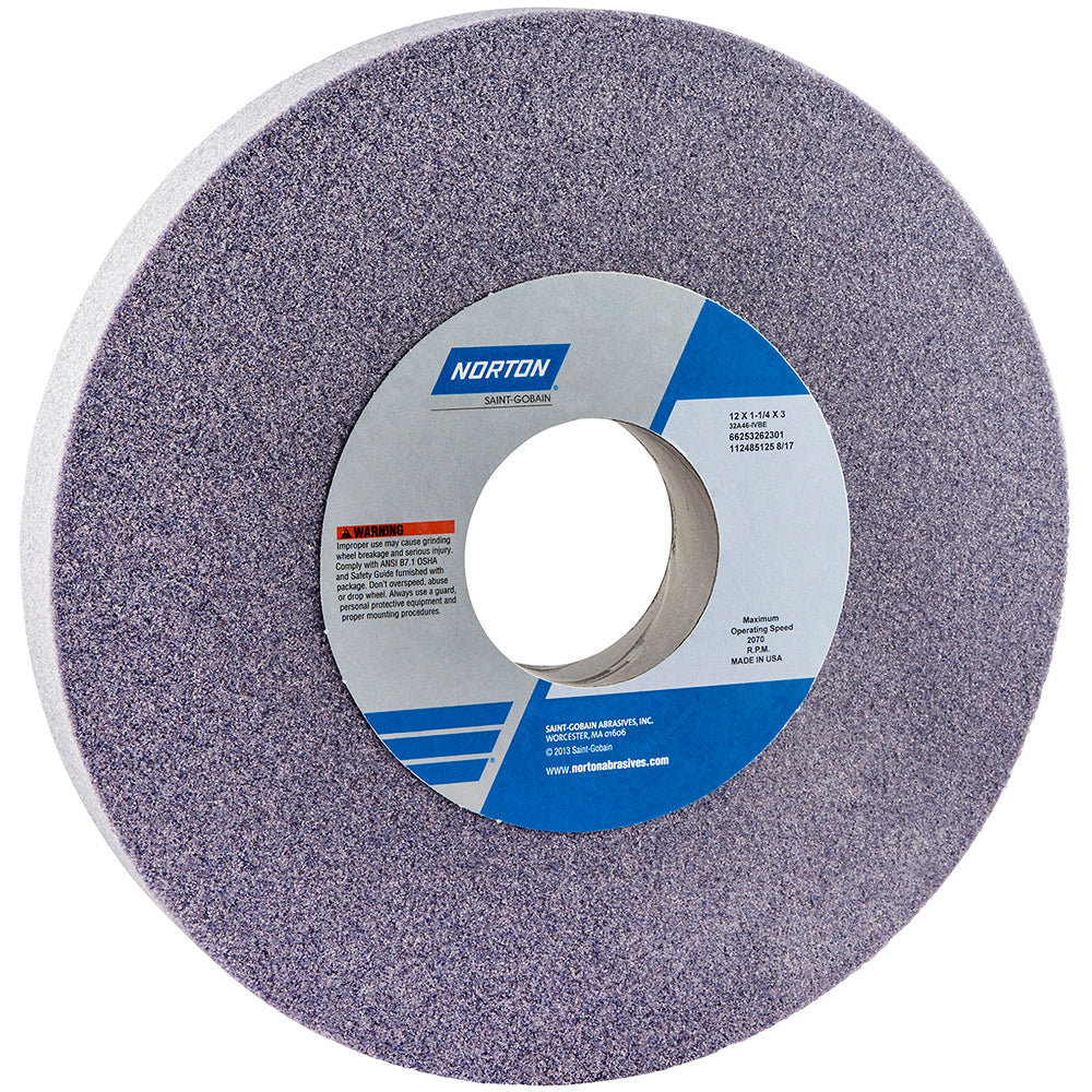 Norton 66253262301 Surface Grinding Wheel 12" Dia, 1-1/4" Thick, 3" Hole, 46 Grit, I Hardness