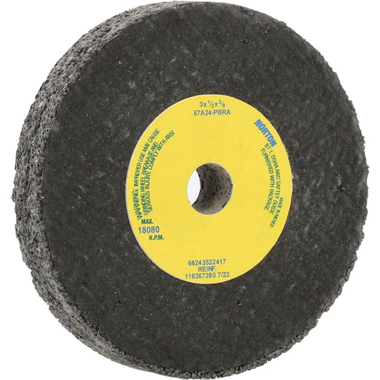 Norton 66243522417 Surface Grinding Wheel 3" Dia, 1/2" Thick, 3/8" Hole, 24 Grit, P Hardness
