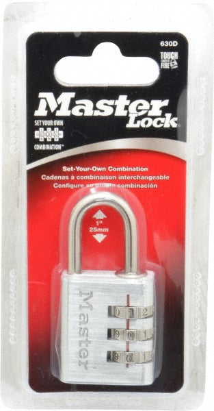 Master Lock 630D Combination Lock Die-Cast Zinc, 1-3/16" Wide, Nickel-Plated
