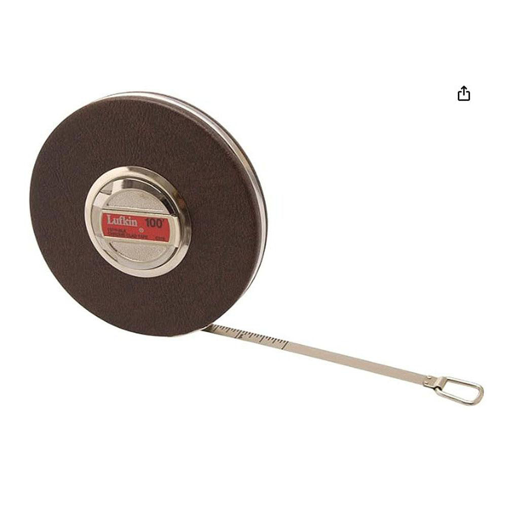 Lufkin C21616THBLKN Tape Measure 100' Long, 3/8" Width, 6" Blank at beginning of tape, Silver Blade