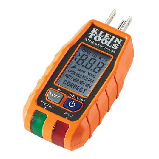 Klein Tools RT250 Circuit Continuity & Voltage Testers Tester Type Receptacle Tester  Minimum Voltage 0  Maximum Voltage 132V AC  Display Type LCD LED  Audible Alert No  Batteries Included Yes