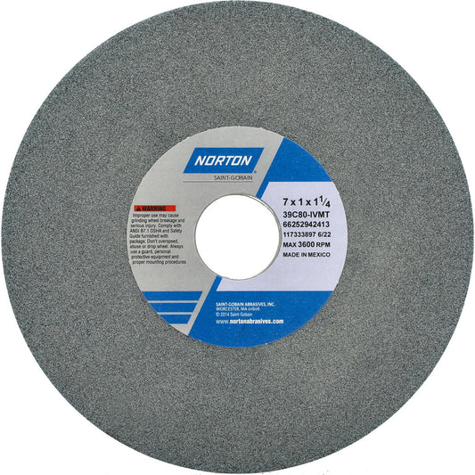 Norton 66252942413 Surface Grinding Wheel 7" Dia, 1" Thick, 1-1/4" Hole, 80 Grit, I Hardness