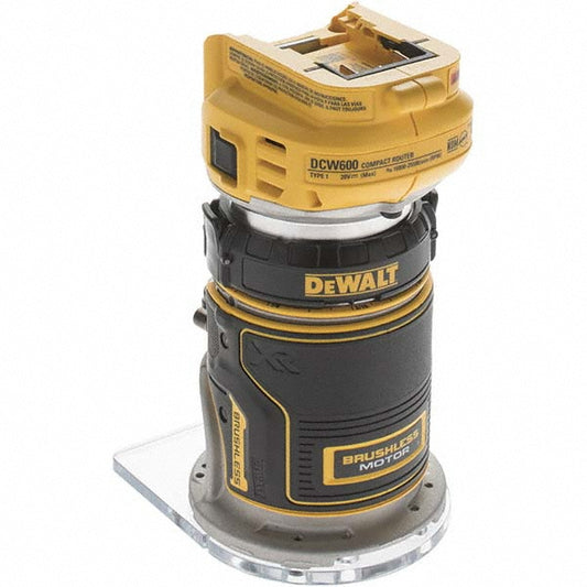 DeWALT DCW600B Electric Routers Collet Size (Inch) 1/4  Router Type Compact Router  Voltage 20V  Horsepower (hp) 1.25  Amperage 2  Includes (1) Router, (1) Fixed Base, (1) Instruction Manual, (1) Wrench