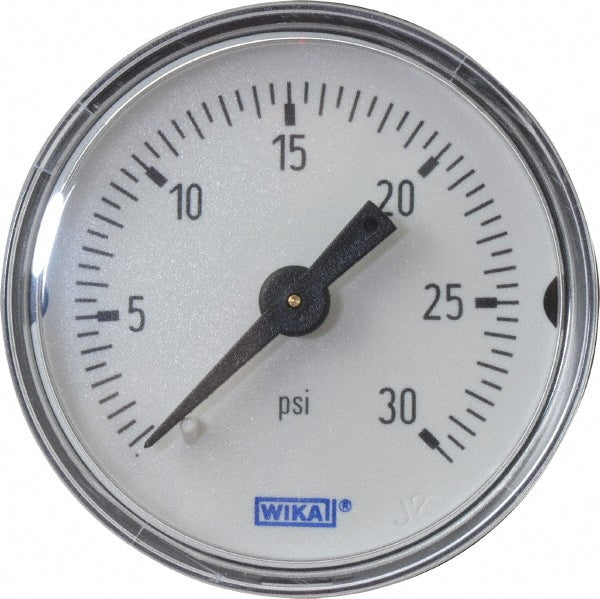 Wika 9690217 Pressure Gauge 1-1/2" Dial, 0 to 30 psi, 1/8" Thread, NPT, Center Back Mount