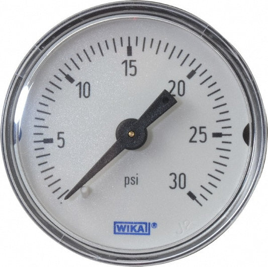 Wika 9690217 Pressure Gauge 1-1/2" Dial, 0 to 30 psi, 1/8" Thread, NPT, Center Back Mount