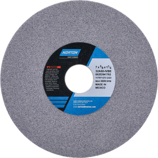Norton 66252941762 Surface Grinding Wheel 7" Dia, 5/8" Thick, 1-1/4" Hole, 60 Grit, I Hardness