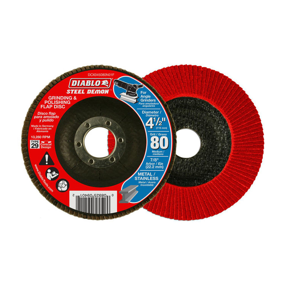 DIABLO DCX045080N01F Flap Disc  4-1/2" Dia, 7/8" Hole, 80 Grit, Zirconia Alumina, Type 29