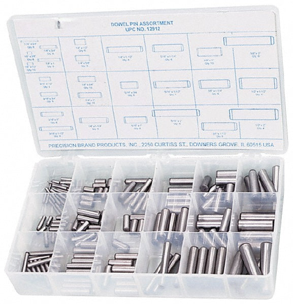Precision Brand Products 12912 176 Piece, 1/16 to 1/2" Pin Diam, Dowel Pin Assortment