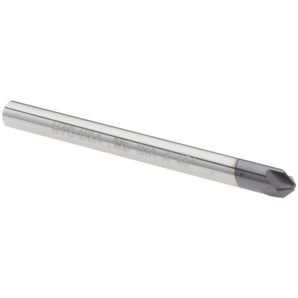 Harvey Tool 866145-C3 Chamfer Mill 1/8" Dia, 1/8" Shank Dia, 90 deg, 4 Flute, Solid Carbide, Single End