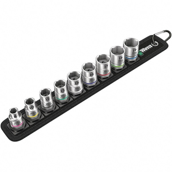 Wera 05003973001 Hex Bit Socket Set 3/8" Drive, 9 Pc, 8 to 19 mm Hex