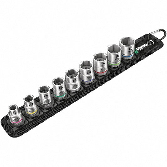 Wera 05003973001 Hex Bit Socket Set 3/8" Drive, 9 Pc, 8 to 19 mm Hex