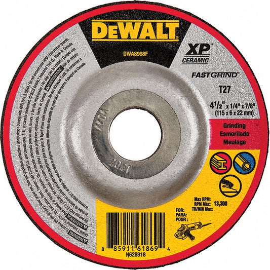 DeWALT DWA8909FH Depressed Center Wheel Type 27, 4-1/2" Dia, 1/4" Thick, Ceramic