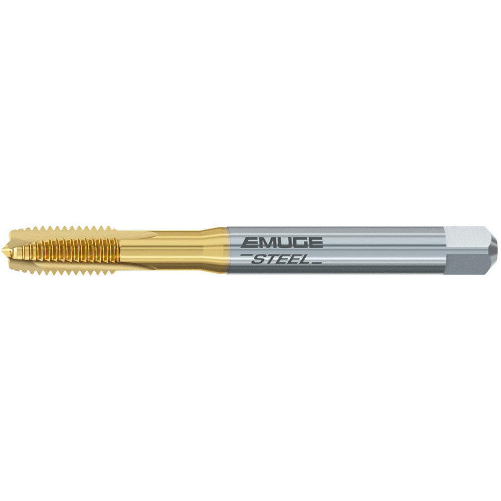 Emuge B0208400.0060 Spiral Point Tap M6x1 Metric, 3 Flutes, Plug Chamfer, 6H Class of Fit, High-Speed Steel-E, TiN Coated