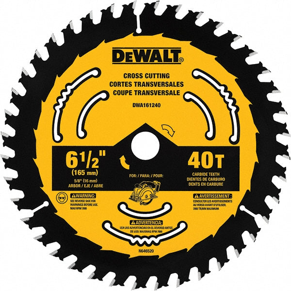 DeWALT DWA161240 Wet & Dry Cut Saw Blade 6-1/2" Dia, 5/8" Arbor Hole, 0.065" Kerf Width, 40 Teeth