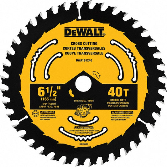DeWALT DWA161240 Wet & Dry Cut Saw Blade 6-1/2" Dia, 5/8" Arbor Hole, 0.065" Kerf Width, 40 Teeth