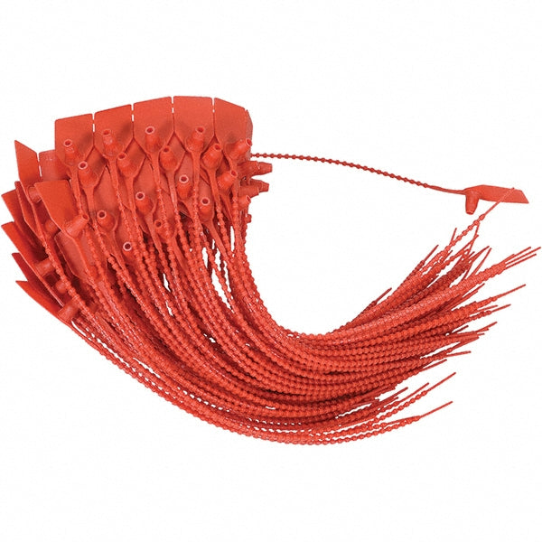 Vestil SECS-B9-RD Security Seals Type Barrier Seal  Overall Length (Decimal Inch) 14.125in  Material Polypropylene  Breaking Strength (lb) 50.000 (Pounds) Features Reveals the Slightest Tampering Attempts  Features Reveals the Slightest Tampering Attempts