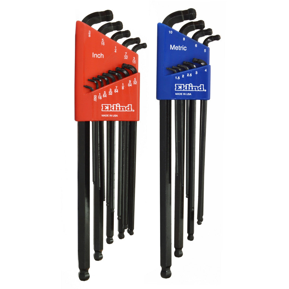 Eklind 17222 Hex Key Sets Tool Type Double Ball Hex (allen) Key Set  Handle Type Long Arm  Hex Size Range (Inch) 0.05 - 3/8  Hex Size Range (mm) 1.5 - 10  Container Type Caddy  Material Alloy Steel