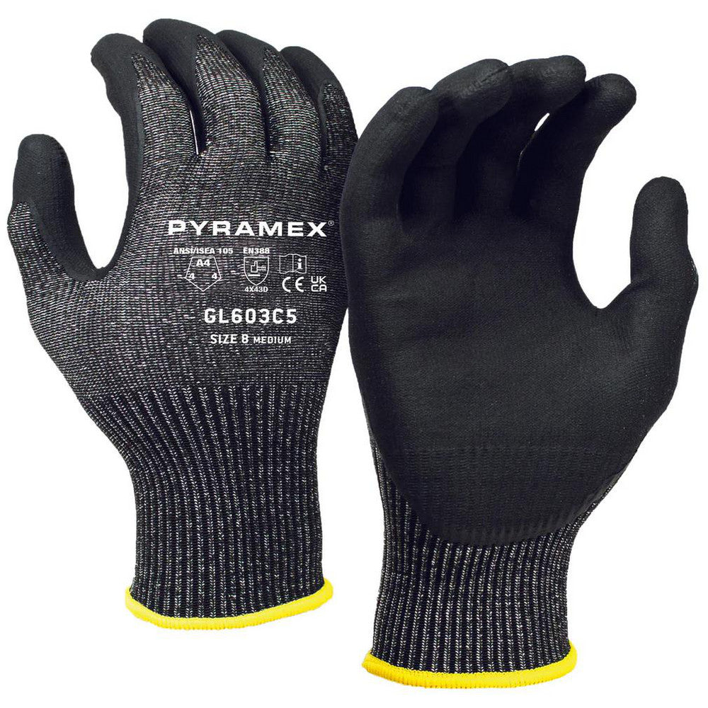 PYRAMEX GL603C5M Cut & Puncture Resistant Gloves Style Knit  Coating Material Microfoam Nitrile  Coating Coverage Palm & Fingers  Glove Type Cut, Puncture & Abrasion-Resistant  ANSI/ISEA Cut Resistance Level A4  Primary Material HPPE