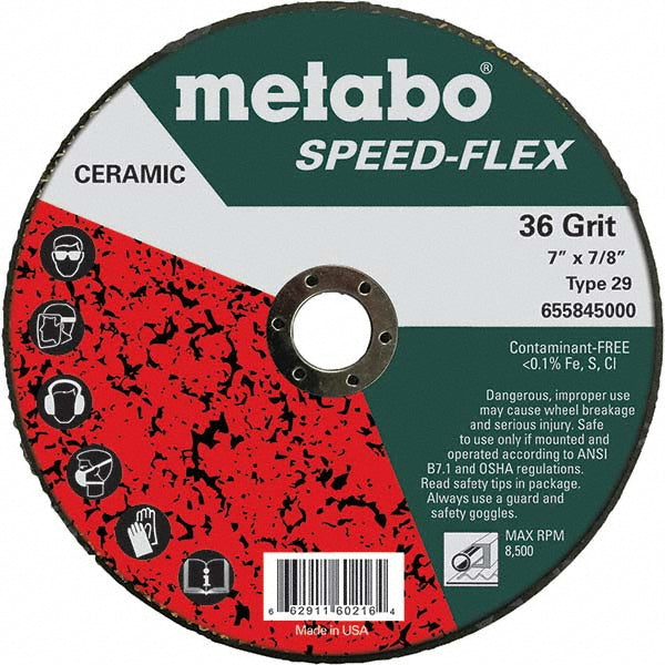 Metabo 655845000 Fiber Disc 7" Disc Dia, 7/8" Hole, 36 Grit, Ceramic Alumina