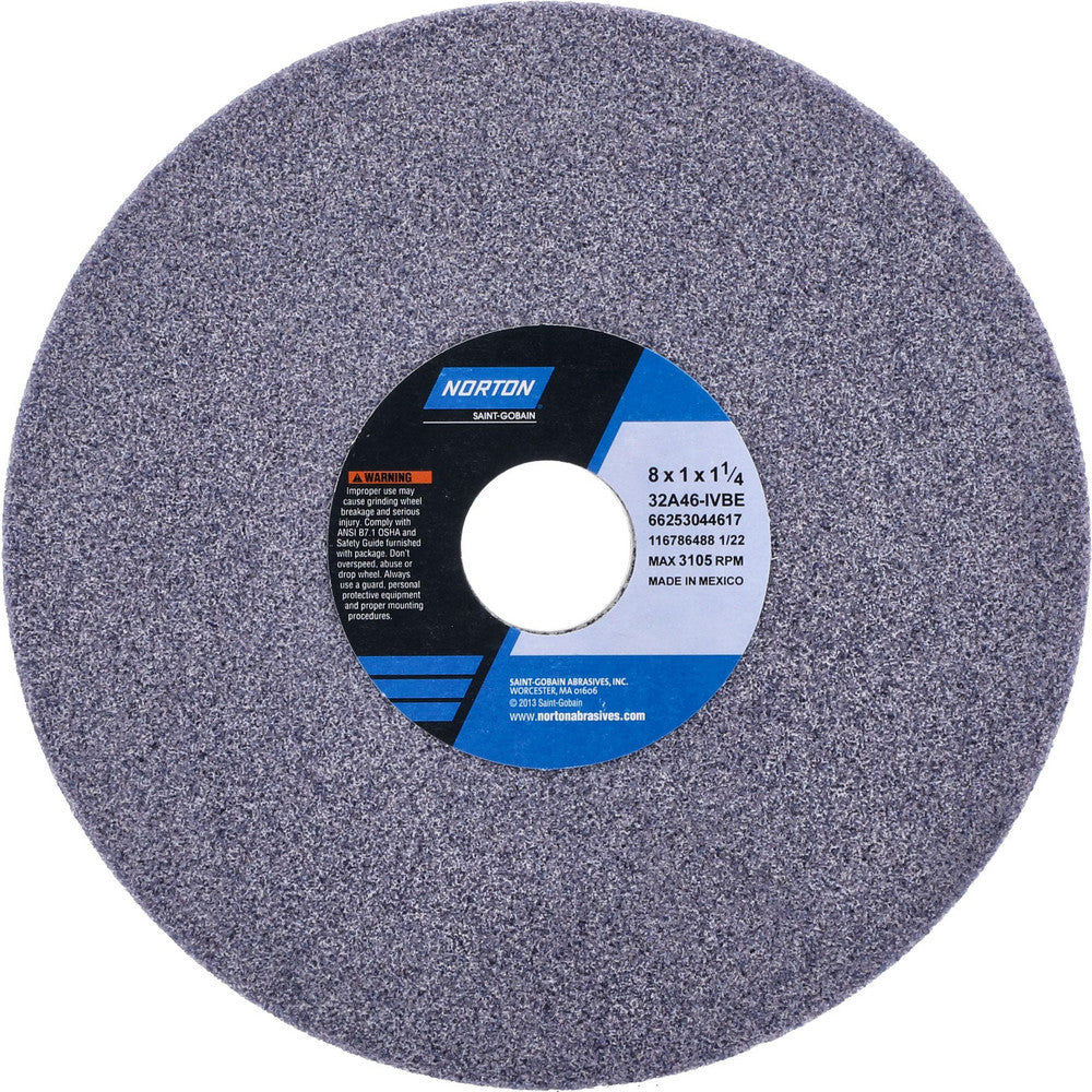 Norton 66253044617 Surface Grinding Wheel 8" Dia, 1" Thick, 1-1/4" Hole, 46 Grit, I Hardness