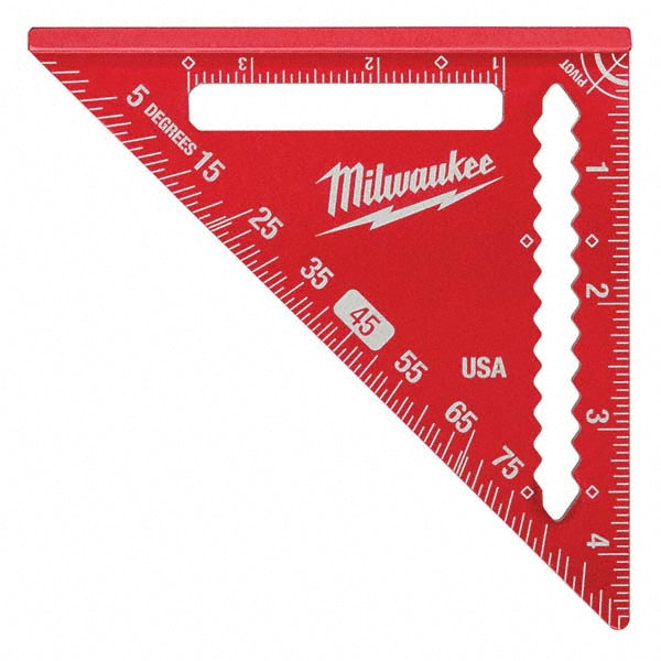 Milwaukee Tool MLSQ040 Rafter Squares Type Rafter Square  Blade Length (Inch) 4-1/2  Base Length (Inch) 4-1/2  Graduation (mm) 0 to 90Â°  Graduation (Inch) 0 to 90Â°  Graduation (Degrees) 0 to 90Â° 0 to 90