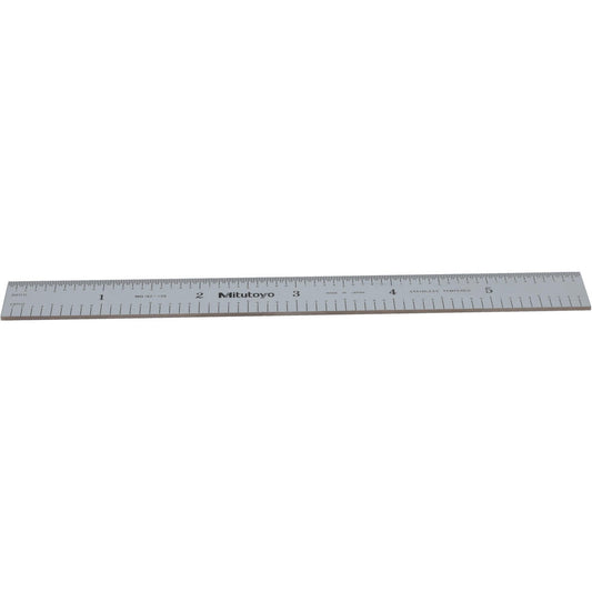 Mitutoyo 182-108 Steel Rule 6" OAL, Inch & Metric Graduation, Rigid, 3/4" OAW