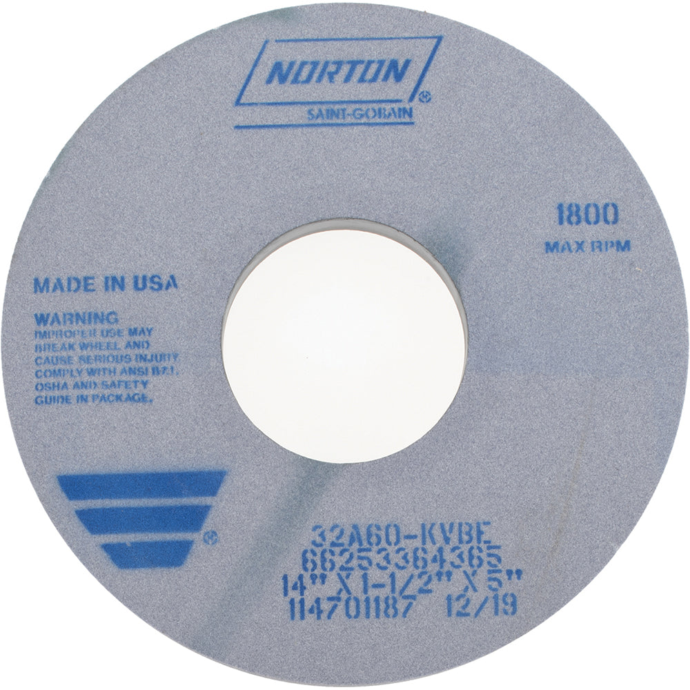 Norton 66253364365 Surface Grinding Wheel 14" Dia, 1-1/2" Thick, 5" Hole, 60 Grit, K Hardness