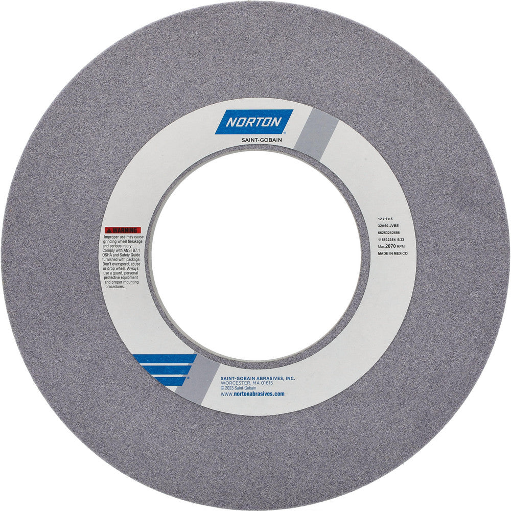 Norton 66253262686 Surface Grinding Wheel 12" Dia, 1" Thick, 5" Hole, 60 Grit, J Hardness