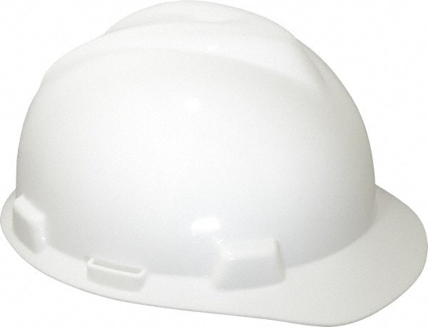 MSA 463942 Hard Hat Impact Resistant, V-Gard Slotted Cap, Type 1, Class E, 4-Point Suspension
