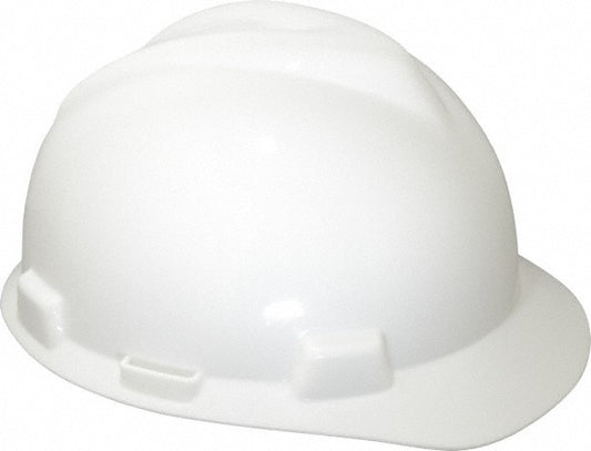 MSA 463942 Hard Hat Impact Resistant, V-Gard Slotted Cap, Type 1, Class E, 4-Point Suspension