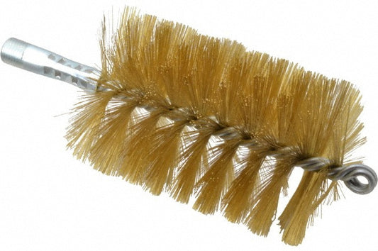 Schaefer Brush 43656 Double Stem/Single Spiral Tube Brush 3" Dia, 8" OAL, Brass Bristles