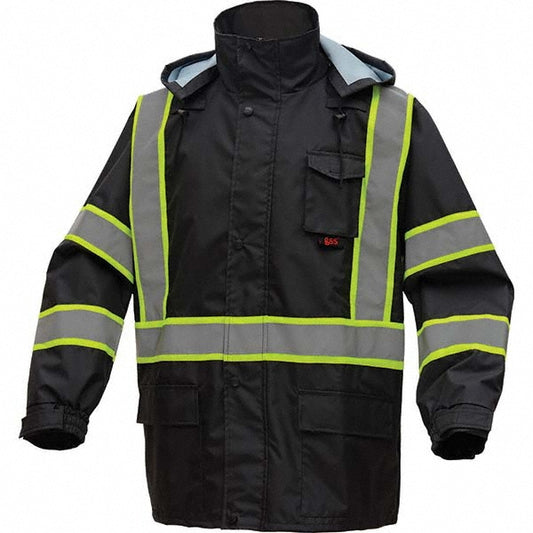GSS Safety 6007-L/XL Rain Jacket Size XL, Black, Polyester