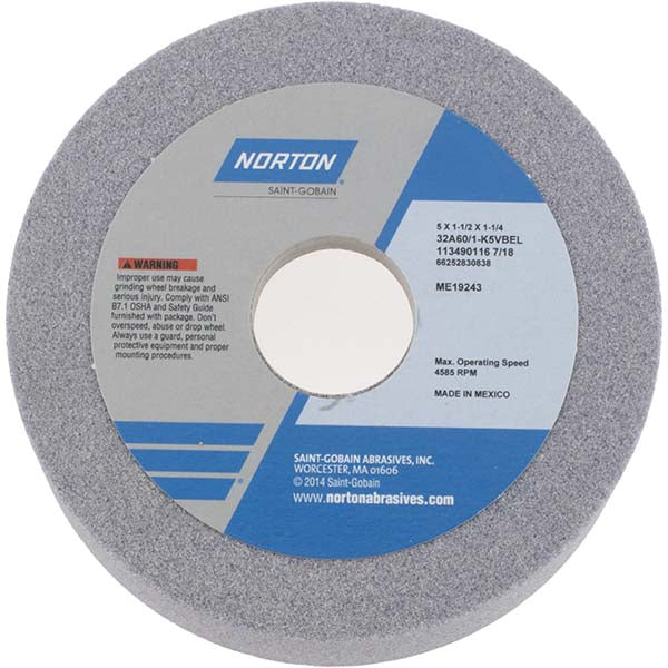 Norton 66252830838 Tool & Cutting Grinding Wheel 5" Dia, 60 Grit, K Hardness, Type 6