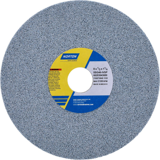 Norton 66253043650 Surface Grinding Wheel 8" Dia, 1/2" Thick, 1-1/4" Hole, 46 Grit, I Hardness