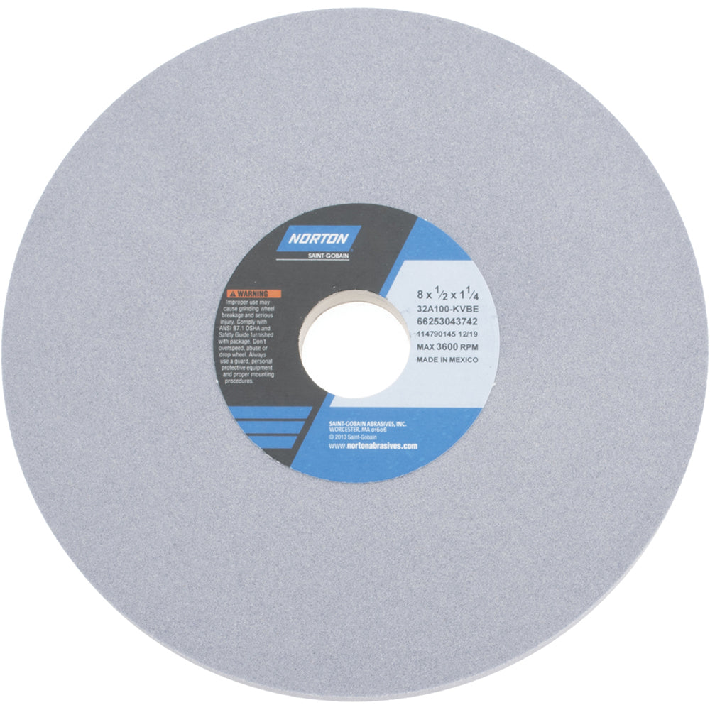 Norton 66253043742 Surface Grinding Wheel 8" Dia, 1/2" Thick, 1-1/4" Hole, 100 Grit, K Hardness