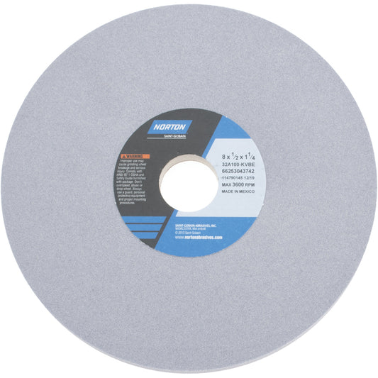 Norton 66253043742 Surface Grinding Wheel 8" Dia, 1/2" Thick, 1-1/4" Hole, 100 Grit, K Hardness