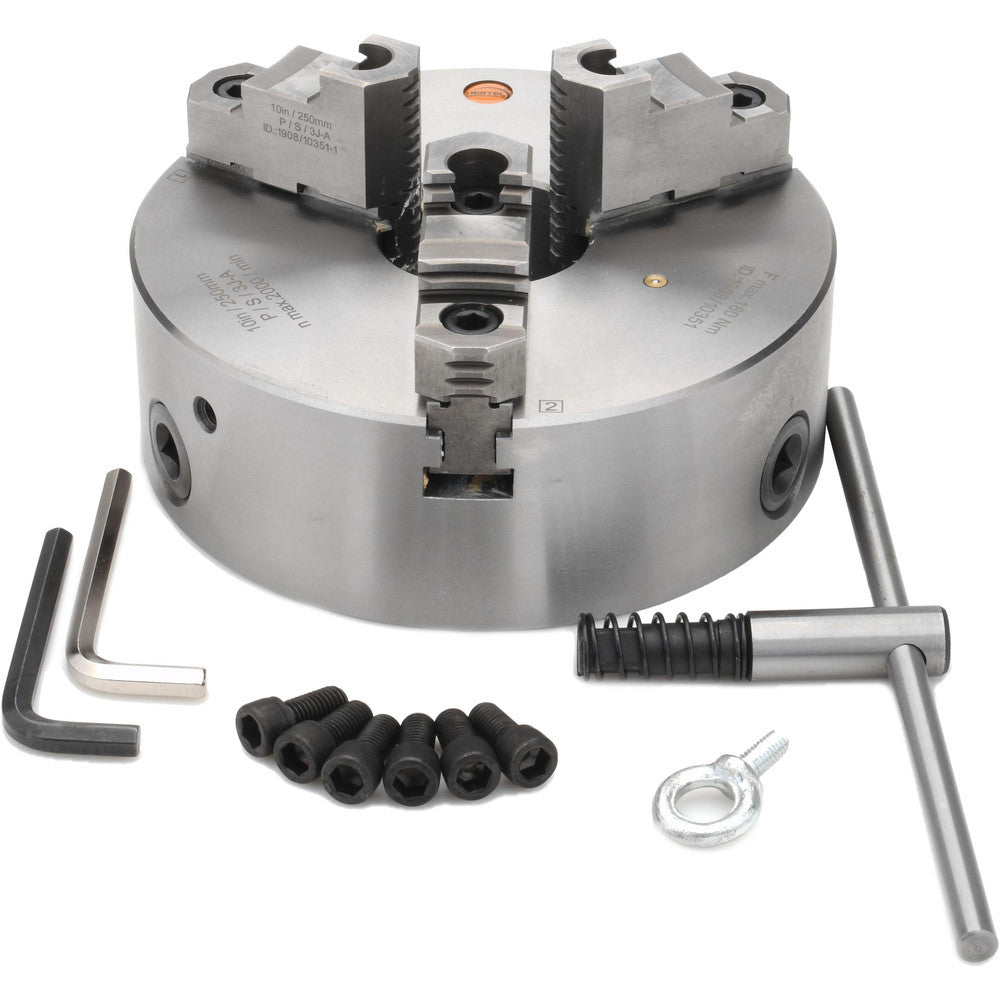 Hertel 1-201-1000 Manual Lathe Chuck 3 Jaws, 10" Dia, Self-Centering